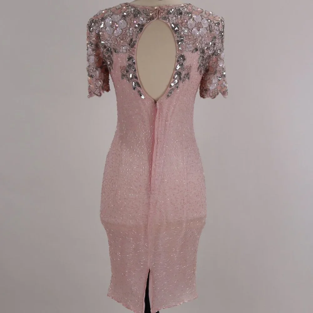 🌺 Vtg Stenay NWOT Pink Sequin Beaded Rhinestone Party Cocktail Wedding Dress S - Picture 11 of 13